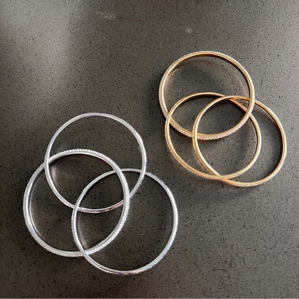 Elegant Rhinestone Bangles in Gold and Silver Set of Two Pairs - Picture 2 of 6